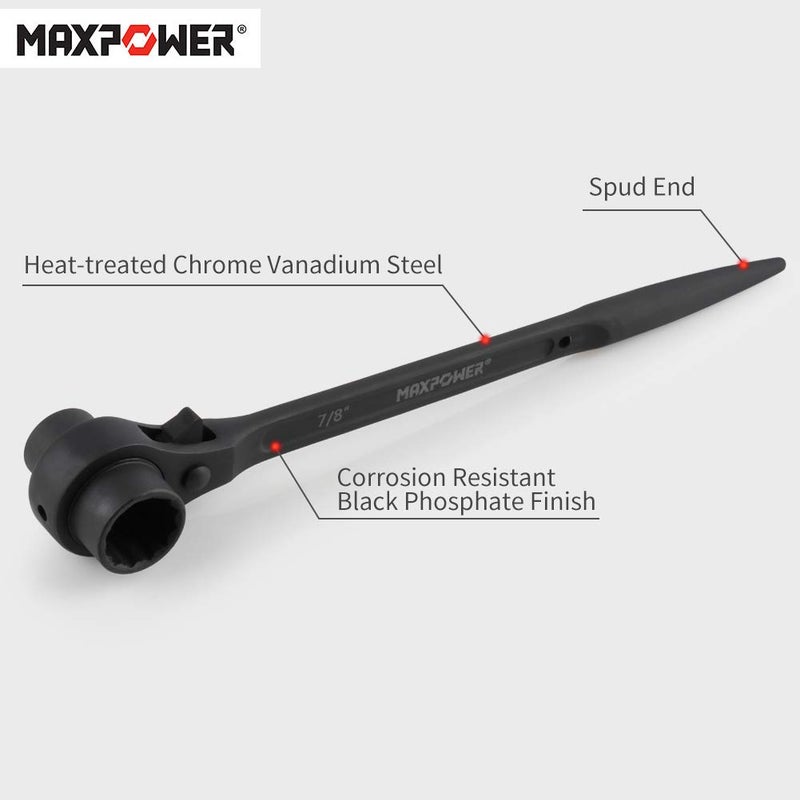 MAXPOWER 2PCS Scaffold Wrench Set, Dual Socket Scaffold 7/8 inch x 3/4 inch, and Metric 17 mm x 19 mm Spud Ratchet Scaffolding Tool - Image 4